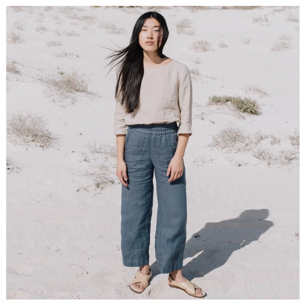 PUGLIA straight cropped notPERFECTLINEN Women's Linen Pants S/M in Beige